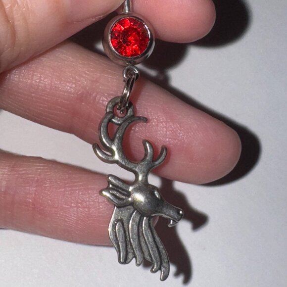Buck Head, Red Gem Dangle Belly Ring - Picture 2 of 11